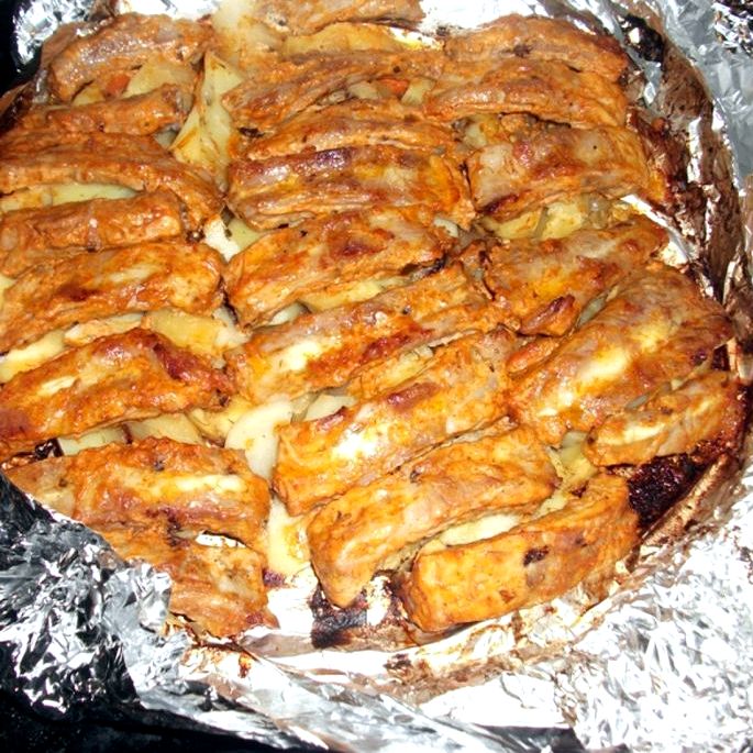 Ребрышки свиные в духовке с картошкой рецепт с фото пошагово в духовке на протвине