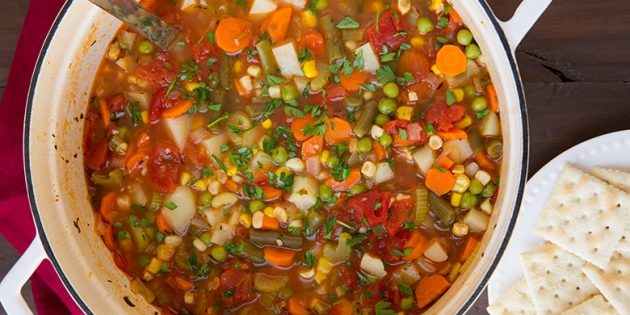 овощные супы: суп с морковью, кукурузой, горошком и стручковой фасолью