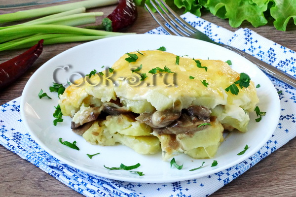 картошка с шампиньонами и сыром в духовке