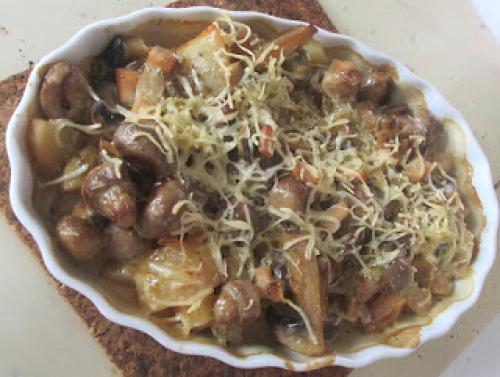 Картошка с ветчиной и грибами в духовке. Картофель, запечённый с ветчиной и шампиньонами