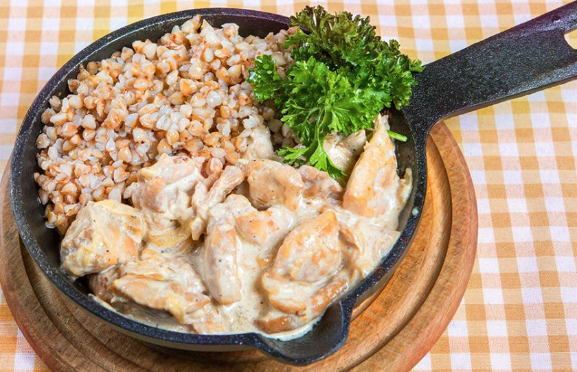 Куриное фрикасе с грибами и гречкой