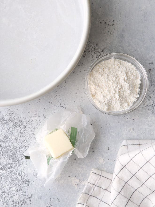 Butter and flour will keep cake from sticking to the pan