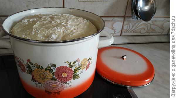 Вот так тесто поднимается в кастрюле трижды