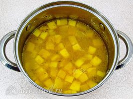 Тыквенный суп-пюре со сливками: Положить овощи в бульон