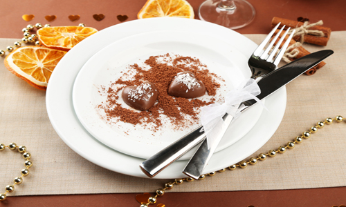 Сервировка стола для романтического ужина -  Десерт, сервировка на День Святого Валентина