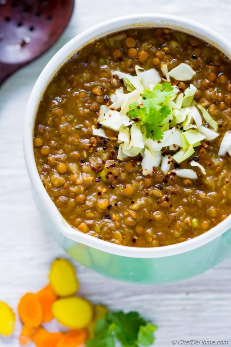 Vegan and Gluten free creamy lentil and cabbage soup 