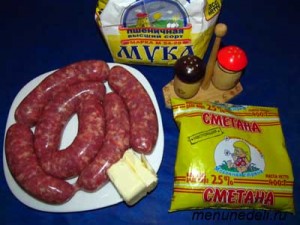 Продукты для мачанки с блинами и колбасками