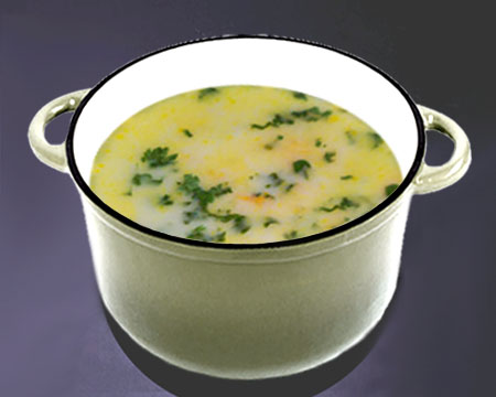 Сырный суп с кабачками в кастрюле