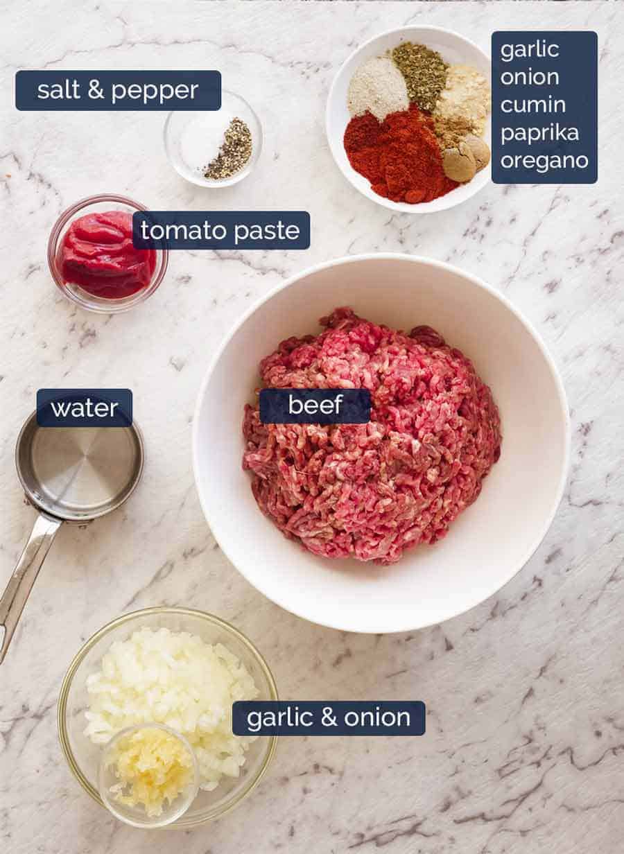 Ingredients for the BEST Taco Meat