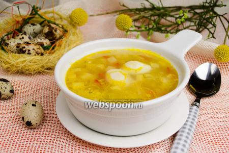 Фото рецепта Овощной суп с перепелиными яйцами