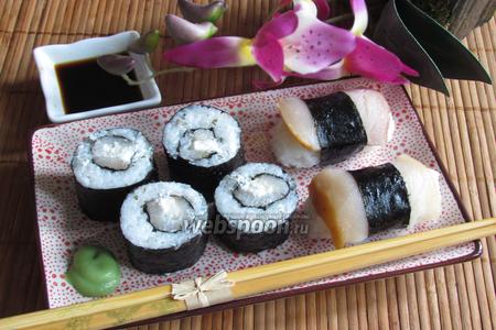 Фото рецепта Роллы и нигири суши с масляной рыбой