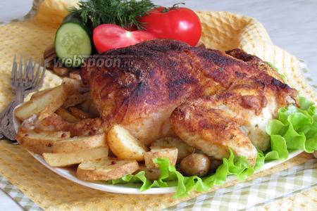 Фото рецепта Курица в горчичной шубке с молодым картофелем