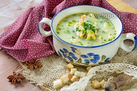 Фото рецепта Суп сырный с сёмгой и шпинатом в мультиварке