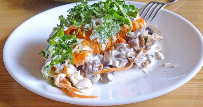 Салат с жареными шампиньонами - лучшие рецепты вкуснейшей закуски!