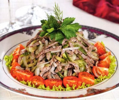 Грибной салат с телятиной